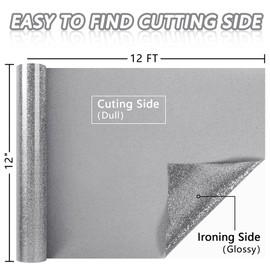 ​TORC Silver Glitter HTV Silver Heat Transfer Vinyl HTV Rolls, 12" x 12 ft Iron on Vinyl for T Shirts Silver Glitter HTV Vinyl for All Cutter Machines Easy to Cut & Weed for Heat Vinyl Design 1 Roll