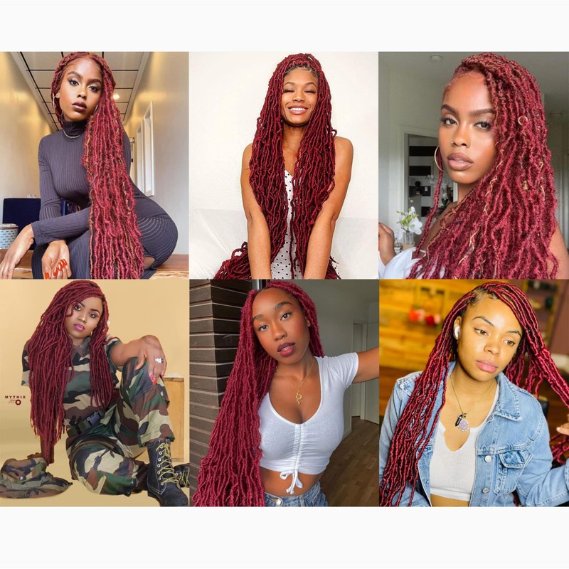 Faux Locs Crochet Hair Burgundy Soft Locs 24In Braids Hair