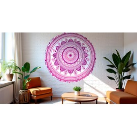 Round Beach Tapestry Mandala Boho Hippie Blanket Indian Cotton Bohemian Large Table Cloth Home Decor Yoga Mat Meditation Picnic Rug Throw Hippy Boho Gypsy Tablecloth Roundie (70 Inches, Pink)