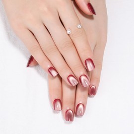 Stbisen Valentine Press on Nails Short Square, Rose Purple Cat Eye Press on Nails, Fashion Gel Fake Nails, Reusable Acrylic Fake Nails, Glossy Stick on Nails for Women Girls, Glue on Nails Kit, Mystic Rose