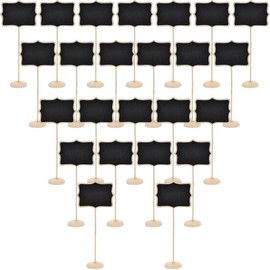 24Pcs Wood Mini Chalkboards Signs, BetterJonny Small Blackboard with Support Base,Food Labels for Party Buffet,Place Cards for Message Board Signs and Event Decorations