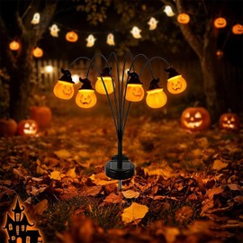 1PCS Halloween Pumpkin Solar Stake Lights, Waterproof Outdoor Ground Stake Lamps with Auto Light Sensor & 6 LEDs, Solar Powered Decor Lights for Lawn Path Garden & Halloween Party Decoration (1PCS)