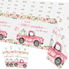 Yuzioey 3 Pack Pumpkin Baby Shower Tablecloths, A Little Pumpkin is on The Way Table Cover, Fall Baby Shower Decorations, 104" x 54" Pumpkin Baby Shower Supplies