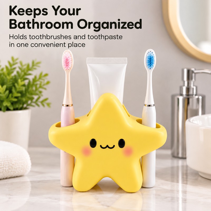 Star-Shaped Toothbrush Holder for Bathroom Organization – Cute Face Design