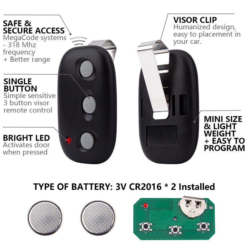 for Linear Megacode Mct-3 DNT00089 318MHz Garage Door Opener LDO33