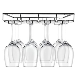 Maypes Wine Glass Holder – Practical Under Cabinet Wine Glass Hanger – Heavy-Duty Metal Drinkware Holder Under Cabinet Hanging Rack for Kitchen and Bar – 4 Rack, holiday home bar accessory