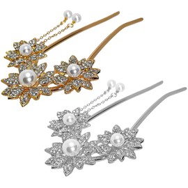 LALAFINA Set of 2 Women's Metal Hair Sticks Pearl Flower Tassel Stylish Hair Chopsticks for Buns Decorations