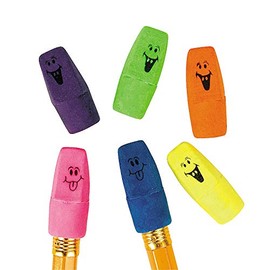 Funny FACE NEON Pencil TOP ERASERS - Stationery - 144 Pieces