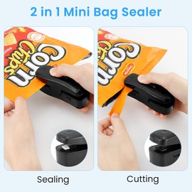 PIFOOG 2 Pack Mini Bag Sealer and Cutter 2 in 1 Handheld Heat Sealing Tool Rechargeable Portable Small Bag Resealer for Chip Bags Snack Food Storage Magnetic Black White