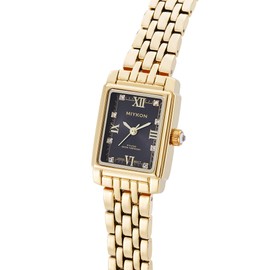 Miykon Dainty Watches for Women - Small Face Square Womens Watch with Genuine Crystals, Classic Luxury Style Bracelet Watch for Petite Thin Wrists, Cute & Unique - Japanese Quartz, Waterproof to 100ft (Gold Bracelet, Black Dial, 21mm)