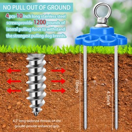 ASEOJOON Dog Runner Tie Out Stake, 360°Swivel Heavy 304 Stainless Steel (No Cable) for Yard Can Hold Any Dog Tie Out Cable-Up to 150 LBS, for Outdoor Camping Gift ﻿ (1, Blue)