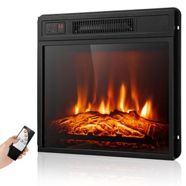 ARLIME 18” Electric Fireplace Insert, Small Recessed Firebox Heater w/Realistic Flame Effect, Adjustable Brightness, Timer, Remote Control, Wall Mounted Fireplace, 1400w, Black