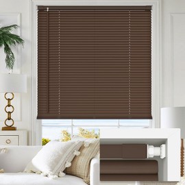 LazBlinds No Tools No Drill 1" Vinyl Mini Blinds, Cordless Blinds for Windows, Light Filtering Horizontal Window Blinds & Shades, 26" W x 64" H, Mahogany