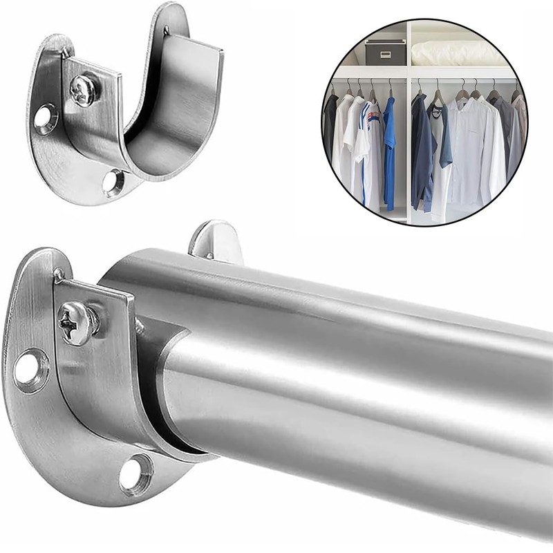 Stainless Steel U Shape Hardware Closet Pole Socket with Screws