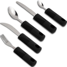 Amexo 5-Piece Adaptive Utensils, Easy Grip Cutlery Set, Disabled Eating Aids, Cutlery Non-Slip Handles, Cutlery for Disabled People, Parkinson's Disease, Patients, Elderly Arthritis (Black)