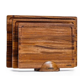 SMIRLY Wood Cutting Board Set - Small, Medium & Large Bamboo Chopping Boards with Holder, Kitchen Wooden Cutting Board Set ,Wooden Cutting Board Set - Color: Walnut Wood, Size: 3 Pack without Holder