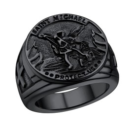 Stainless Steel Saint Michael Rings for Mens Cool Black Jewelry Ring Size 9