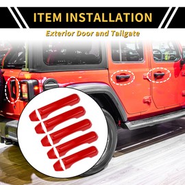 REPAIROCK 1 Set Exterior Door Handle Covers Tailgate Door Handle Cover for Jeep Wrangler JL JLU 2018-2022 for Jeep Gladiator JT 2020-2021 Car Door Handle Protector ABS Red