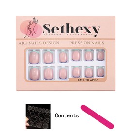 Sethexy Minimal Line False Nails Press On Nails Short Square 24 Pieces Acrylic Nails for Sticking on for Women and Girls
