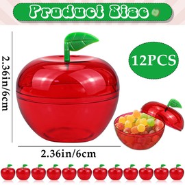 DOERDO 12pcs Red Apple Container Fruit Candy Box Plastic Bobbing Apples Christmas Tree Decorations, 2.4"x2.4"