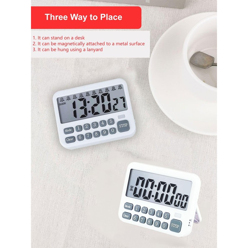 Digital Multifunction Timer with Clock, 10 Preset Alarms, Countup &