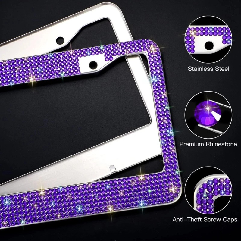 SAVORI Bling License Plate Frames for Women 2 Pack, Rhinestone
