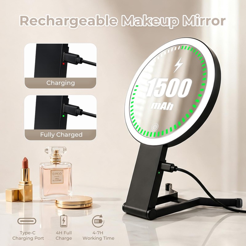 Travel Makeup Mirror with Light, 1X/40X Double Sided Magnifying Mirror