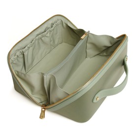 The London Train Case Co. Beauty Train Expandable Makeup Case, Vegan Leather, Two-Tone 24 x 12 x 12 cm (Sage)