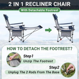 #WEJOY 2-in-1 Reclining Camping Chair, Lightweight Folding Camping Chair with Adjustable Backrest & Footrest, Camping Lounge Chair with Headrest, Cup Holder, Storage Bag, for Beach, Lawn, Concert