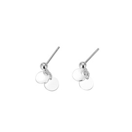 Sterling Silver 6mm Disc Double Dots 3mm Bead Ball Drop Dangle Stud Earrings 2 Tones Gold/Silver (Silver)