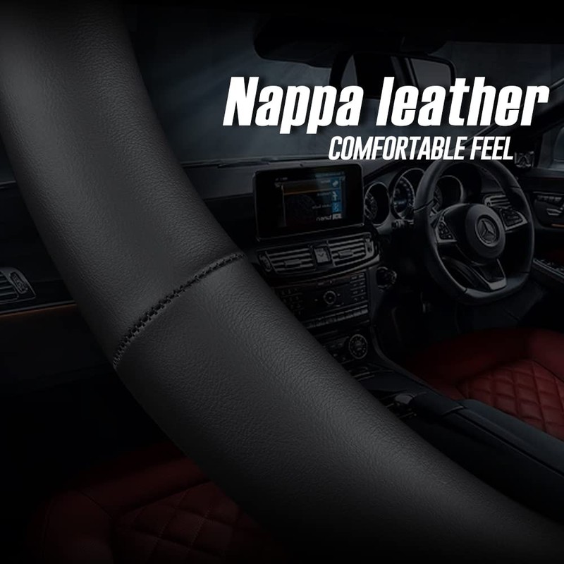 LKWLIKEI Nappa Leather D Shape car Steering Wheel Cover, Non-Slip,