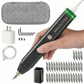 Ultrasonic Knife Cutter 30 Watts, 40KHz, Electric Cardboard Cutter with 2 Level Adjustable for Cutting 3D Printed Models, Acrylic, Wood, Fabric, 40 Blades Storage Bag Included