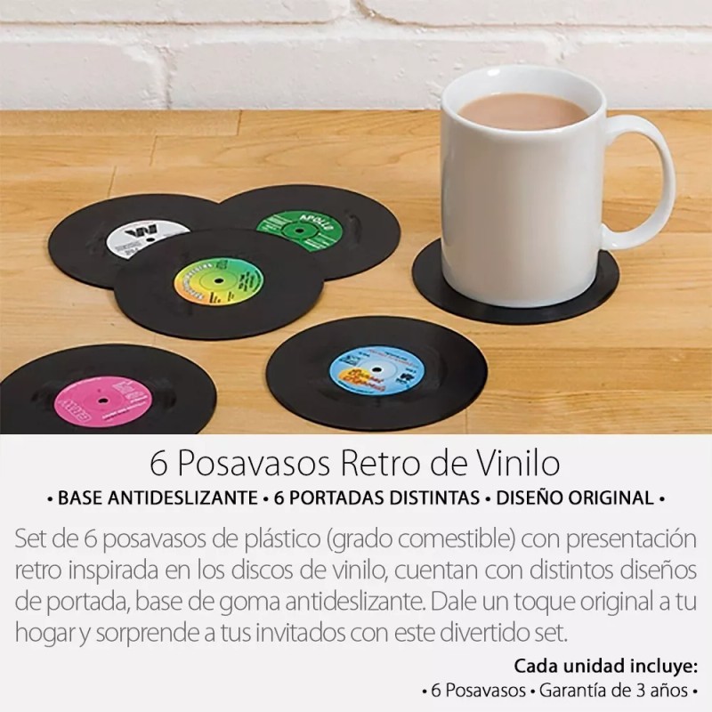 Mercader Digital 3 Pzs Set 6 Posavasos Disco Vinil Vintage
