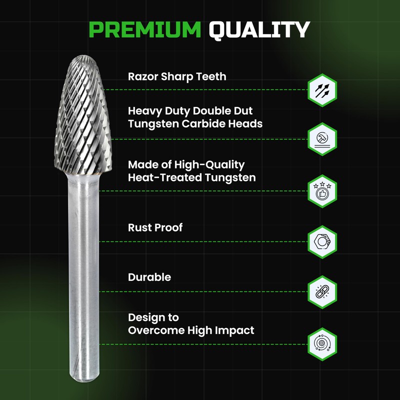 Carbide Burr Set 1/4" Shank – 10 Pcs Double Cut