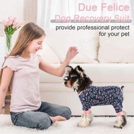 Due Felice Dog Recovery Suit Female Male Dog Onesie for Surgery, Fit for Small Dogs Breed Dogs Surgical Suit After Surgery Pink/Blue Flower/XS