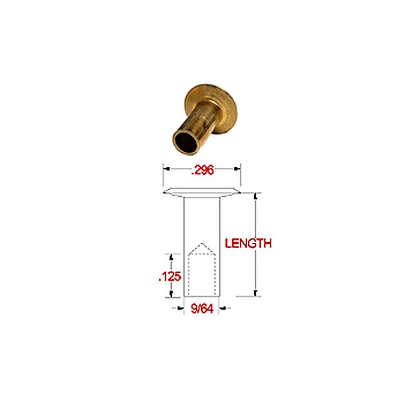 4-4 BRASS BRAKE RIVETS, SLIGHTLY COUNTERSUNK HEAD, (PACK OF 100