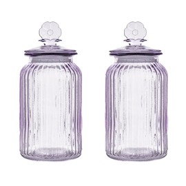 10 Strawberry Street Textured Glass Flower Canister, Ribbed Round, Lavender, Set of 2