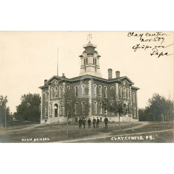 CLAY CENTER KS High School Building 1907 RPPC Postcard Copy