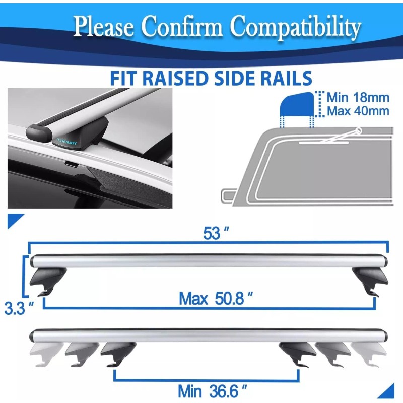 TOOENJOY-301W153 53" Luggage Carrier 165LBS Capacity Roof Rack Cross Bars
