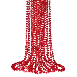 12 PCS Red Mardi Gras Beads, Red Beads Necklaces Christmas Necklaces 33" Metallic Beaded Costume Necklaces Party Necklaces for Valentines Christmas Parade Throws Wedding Birthday Party Favors
