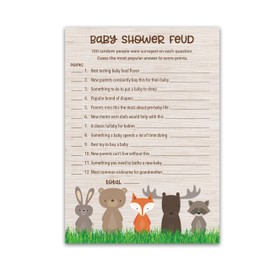 WOODLAND ANIMALS Baby Shower FEUD Game — Pack of 25 — Country Rustic GENDER NEUTRAL Fun Shower Family Feud Games, Baby Shower Activity, Fall Outdoors Baby Shower Fued Games G601-BSF