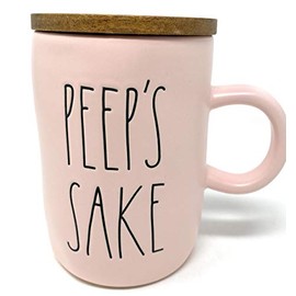Rae Dunn PEEP'S SAKE Mug with wooden coaster lid - Pink Ceramic - Easter