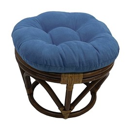 Blazing Needles Solid Microsuede Tufted Round Footstool Cushion, 18", Indigo