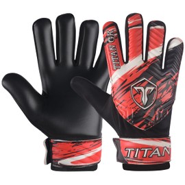 TITAN GK Soccer Goalie Gloves - Football Goalkeeper Gloves Kids, Boys, Children, Youth with 4mm Latex Strong Grips Palm, Double Wrist (Red/Black, Size 7 Suitable for S-M Adult)