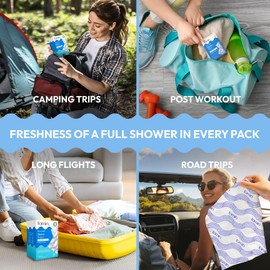 FOMIN Travel Shower Wipes - 20 Pack - No Rinse XL Bathing Wipes with Vitamin E - Fragrance-Free Full Body Wipes for Adults - Individually Wrapped Waterless Bath Wipes for Hygiene, Camping, & Gym