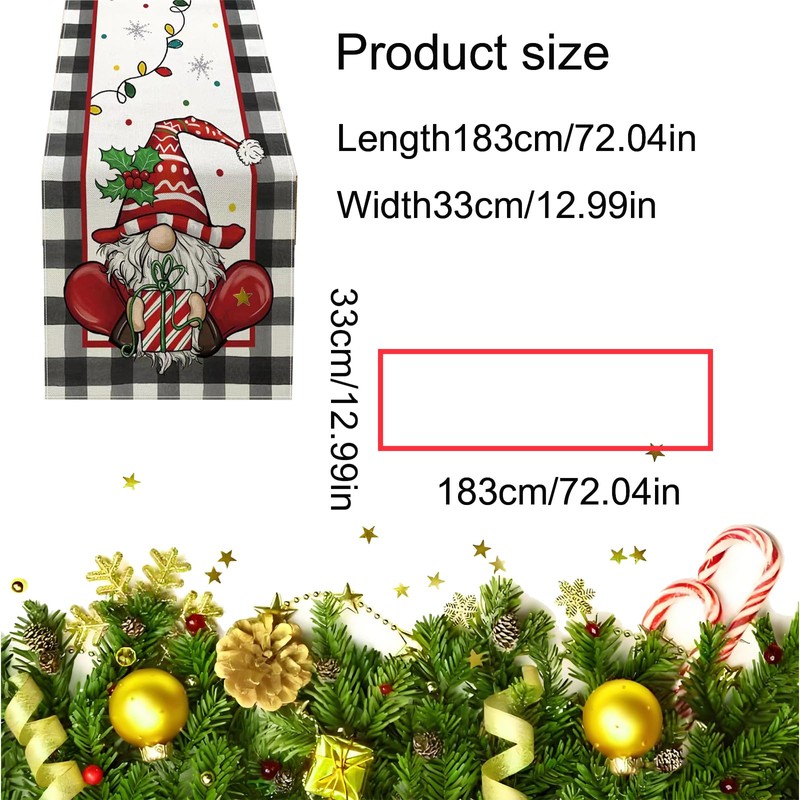 Hanwin Christmas Gnome Table Runner, 33 x 183 cm, Christmas