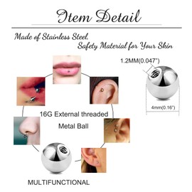 Besyvvin 30pcs Piercing Balls 16G Stainless Steel 4mm Silver Replacement Balls for Lip Belly Tongue Eyebrow Septum Piercing