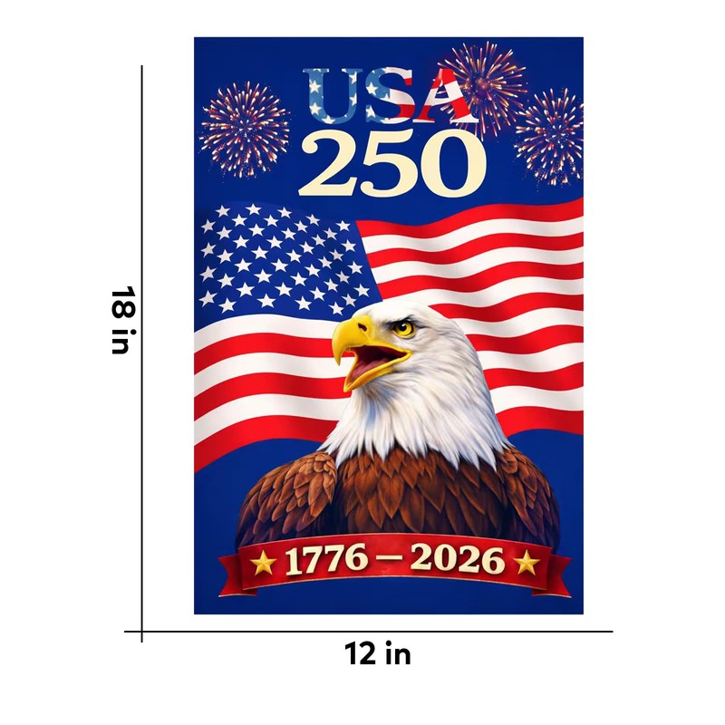 USA 250 Anniversary Garden Flag, Patriotic American Eagle Flag 12x18