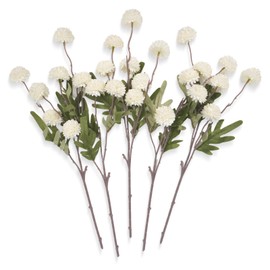 MOEFAL 25 Heads Pom Pom Mum Artificial Flowers, 18" Long Stem Faux Silk Chrysanthemum for DIY Fall Wedding Bouquets, Autumn Centerpieces & Rustic Home Decor - White