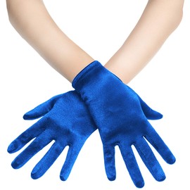 BABEYOND - Guantes cortos de satén para mujer, de ópera de seda, para boda, boda, fiesta, banquete, accesorios de aleta de los años 20, Azul, Talla única